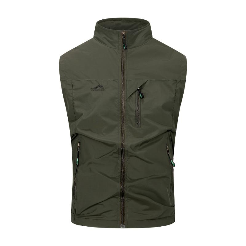 Men's Fleece-Lined Sleeveless Turtle Neck Vest Jacket - Water-Resistant, Multi-Zipper Pockets, Breathable, Casual, Zip-Up, Spring and Fall Essential for Outdoor Activities, Hiking, Camping, and Travel