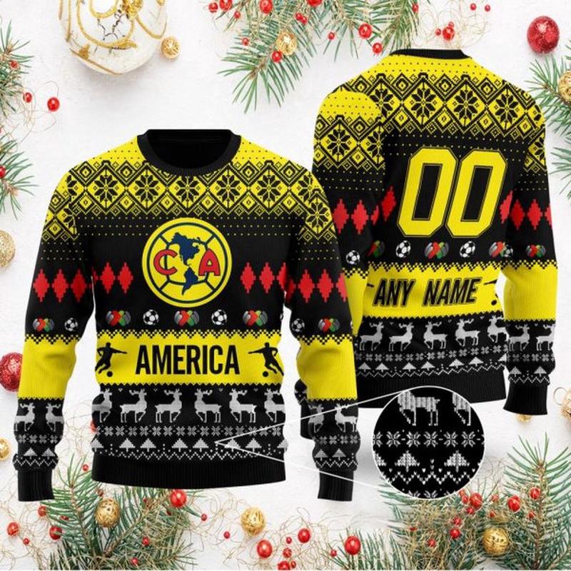 Liga MX Club América  Personalized Name & Number Specialized 2021 Concepts Ugly Sweater V2Menswear Top Gift MEN HUSBAND DAD Sport Shirt