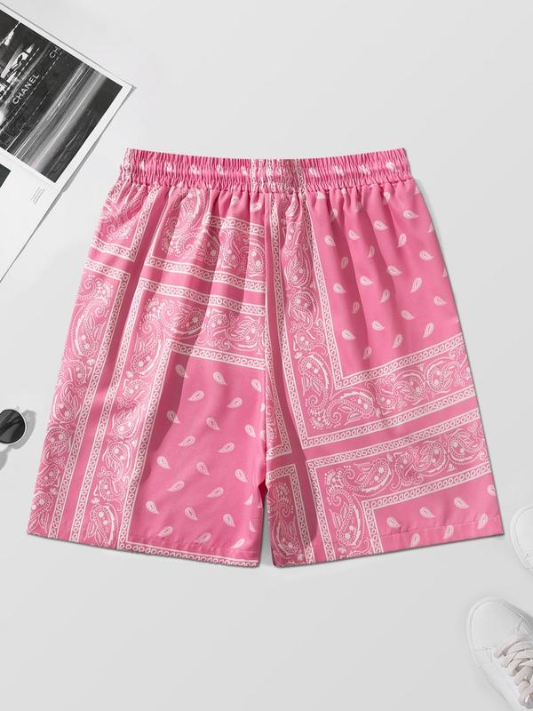 LGBTQ+ Men's Paisley Print Pocket Drawstring Waist Shorts, Regular Fit Casual Comfy Beach Shorts for Summer, Summer Shorts, Summer Clothes, Women's Bottoms for Holiday Vacation Daily Wear