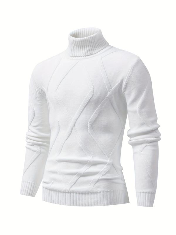 Men's Solid Turtle Neck Sweater Pullover, Regular Fit Casual Long Sleeve Jumper for Fall & Winter, Men's Knitwear for Daily Wear