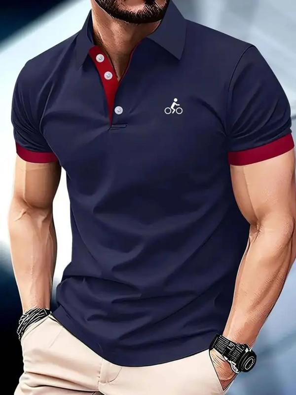 Men's Regular Fit Contrast Binding Short Sleeve Polo Shirt, Casual Button Collar Top for Summer, Fashion Men's Clothes for Daily Wear