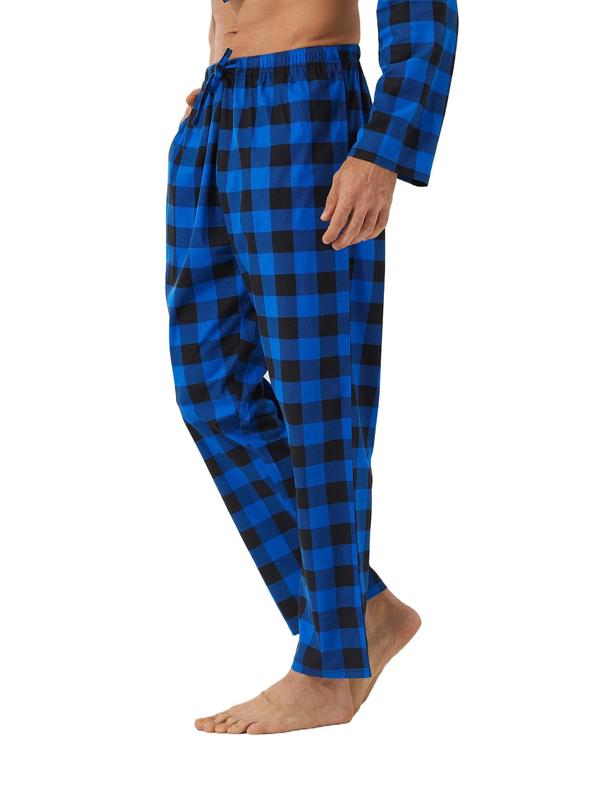 Men's Plaid Print Drawstring Waist Lounge Pants, Casual Comfy Pocket Design Sleep Pants for All Seasons, Men's Sleepwear for Daily Wear