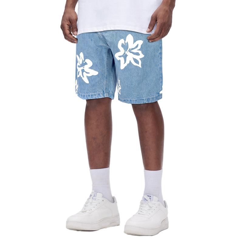 GINGTTO Mens Denim Shorts Slim Fit Stretch Printing Street Hip Hop Shorts Jeans Jorts Men Essentials New Shorts