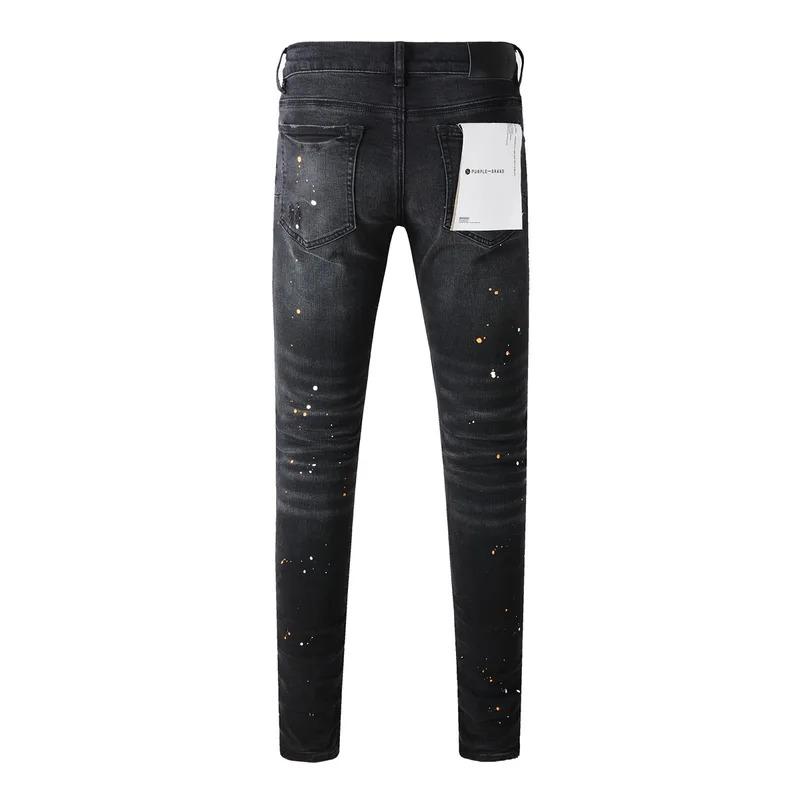 2024 New Fashion Trendy High Quality Jeans Classic Retro American High Street Painted Holes Black Washed Skinny Jeans Men