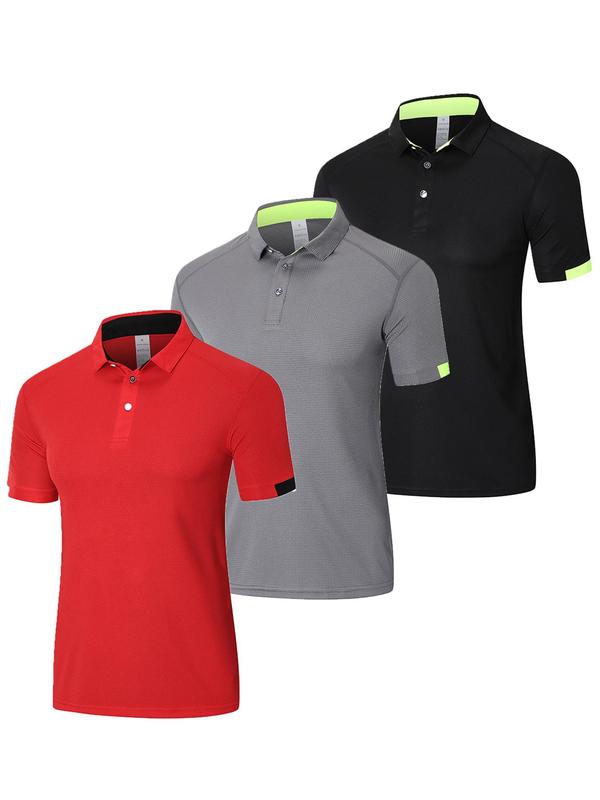 Men's Clothes Plain Stylish Half Button Front Shortsleeve Polo Shirt, Quick Drying Breathable Sports Workout Top, Casual Sporty Top for Golf Outdoor Sports, Back To School Clothes, Menswear