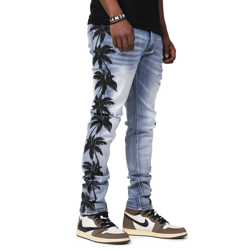 Men Cotton Long Denim Jeans Pants Distressed Skinny Slim Fit