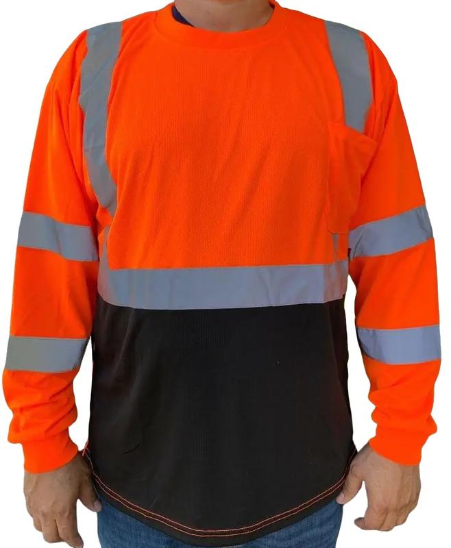 Orange High Visibility Long Sleeve Safety Shirt Reflective   Black Bottom # 901