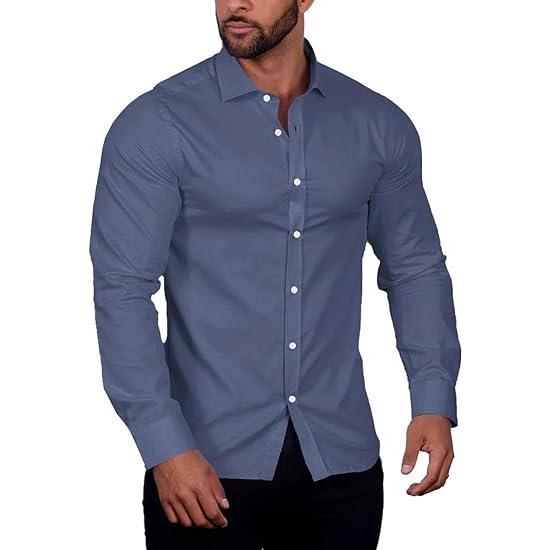 COOFANDY Men's Muscle Fit  Shirt Wrinkle Free Long Sleeve Button Down Shirt - For Business Work Casual Classic Cotton Fabric Menswear Tops Classy Elastic Pants Plaid Slim Fit Stylish Collar