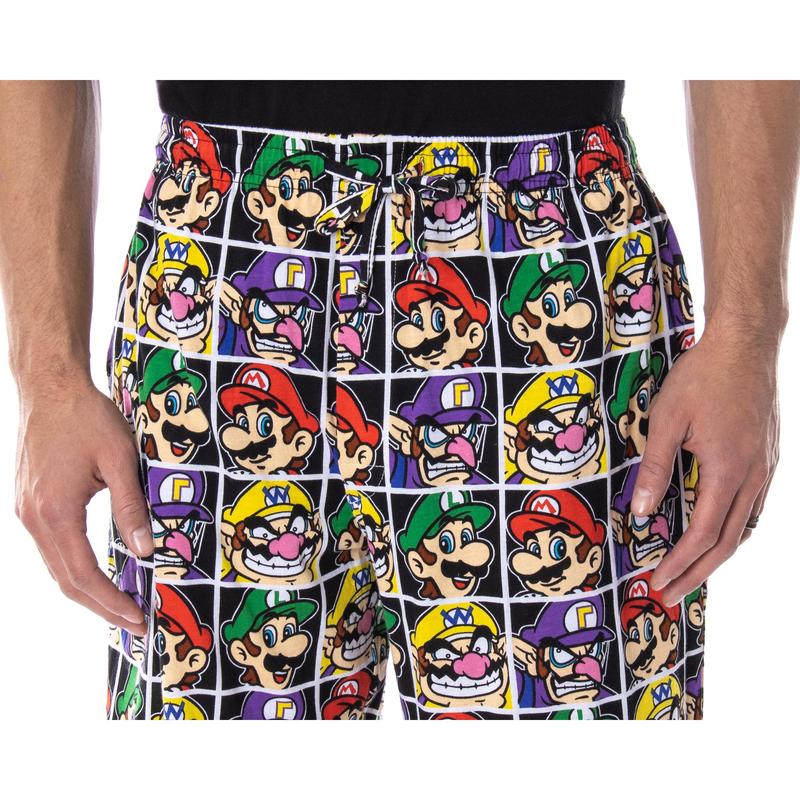 Nintendo Men's Mario and Villains Grid Soft Touch Cotton Pajama Pants