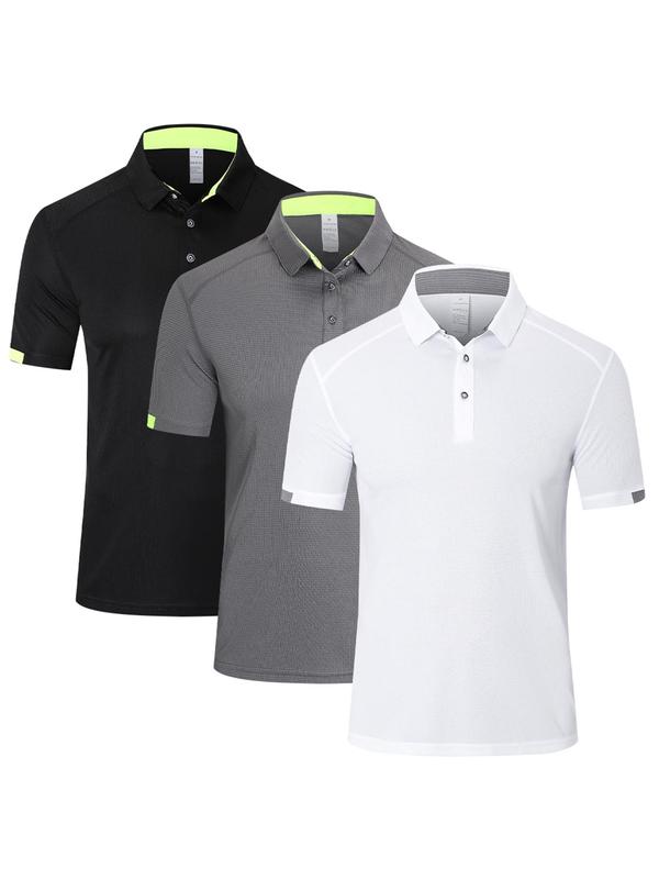 Men's Clothes Plain Stylish Half Button Front Shortsleeve Polo Shirt, Quick Drying Breathable Sports Workout Top, Casual Sporty Top for Golf Outdoor Sports, Back To School Clothes, Menswear