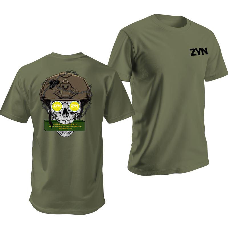 Zyn Combat Engineer Skull Tshirt - Zyn Flavors 12B & 1371 MOS Tee - Menswear Cotton Men's Shortsleeve Top Crewneck Unisex T-Shirt Warriors Streetwear