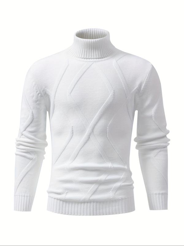 Men's Solid Turtle Neck Sweater Pullover, Regular Fit Casual Long Sleeve Jumper for Fall & Winter, Men's Knitwear for Daily Wear