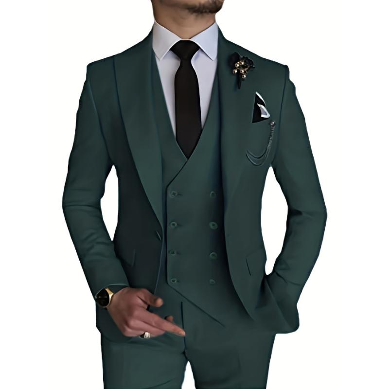 3-Piece Men's Suit - Sleek Slim Fit with One Button Blazer, Versatile Vest, and Trousers - Ideal for Formal Events, Business Meetings, and Weddings