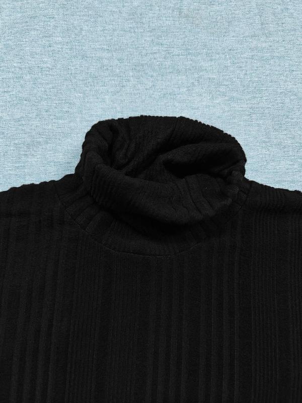 Men's Solid Turtle Neck Ribbed Knit Top, Regular Fit Casual Long Sleeve Jumper for Fall & Winter, Men's Knitwear for Daily Wear