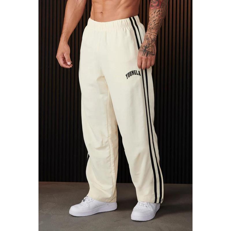 YOUNGLA men's sports pants double spliced printed casual pants gym exercise fitness waist straight pants