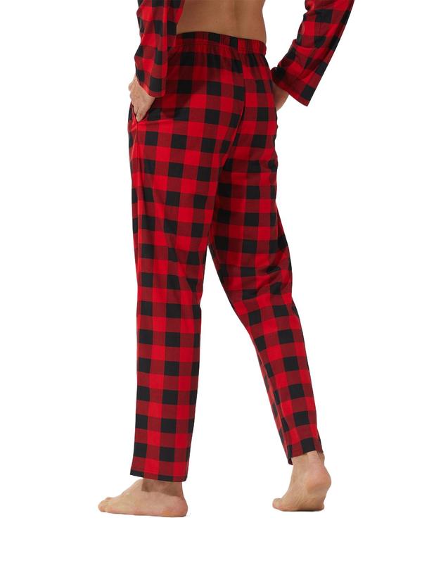 Men's Plaid Print Drawstring Waist Lounge Pants, Casual Comfy Pocket Design Sleep Pants for All Seasons, Men's Sleepwear for Daily Wear