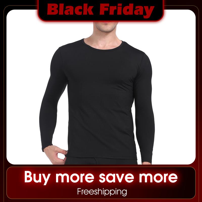 Mens Thermal Shirts Fleece Lined Crew Neck Top Stretch Long Sleeve Base Layer Pullover