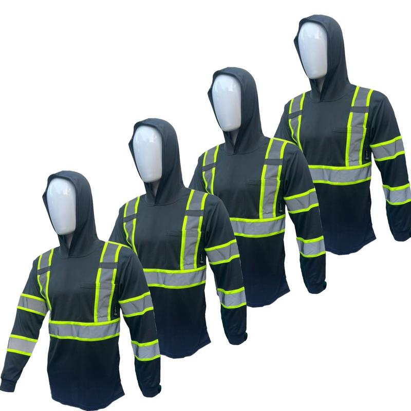 4 PACK SHIRT High Visibility Long Sleeve Safety Shirt with hoodie   Class 3 Polyester shirt (SEE SIZEING INFORMATION ON DESCRITION)