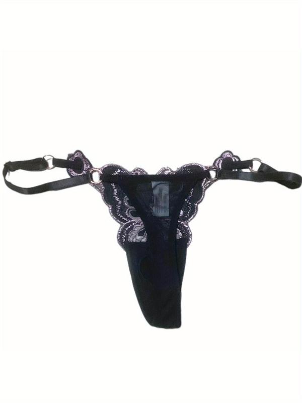 Men's Butterfly Embroidery Sheer Sexy Thong, Breathable Comfortable O-ring Decor Sexy Underwear for Daily Wear, Fashion Men's Underwear for All Seasons