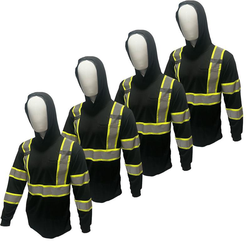 4 PACK SHIRT High Visibility Long Sleeve Safety Shirt with hoodie   Class 3 Polyester shirt (SEE SIZEING INFORMATION ON DESCRITION)