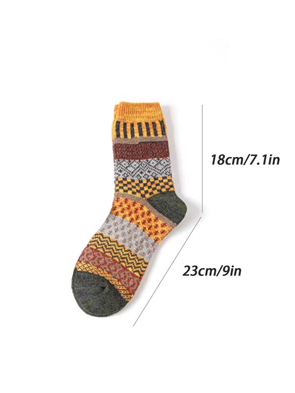 Men's 5 Pairs Vintage Warm Ethnic Pattern Crew Socks, Casual Soft Comfortable Breathable Mid-calf Socks For Daily Wear, Stylish Menswear, Men's Socks & Hosiery