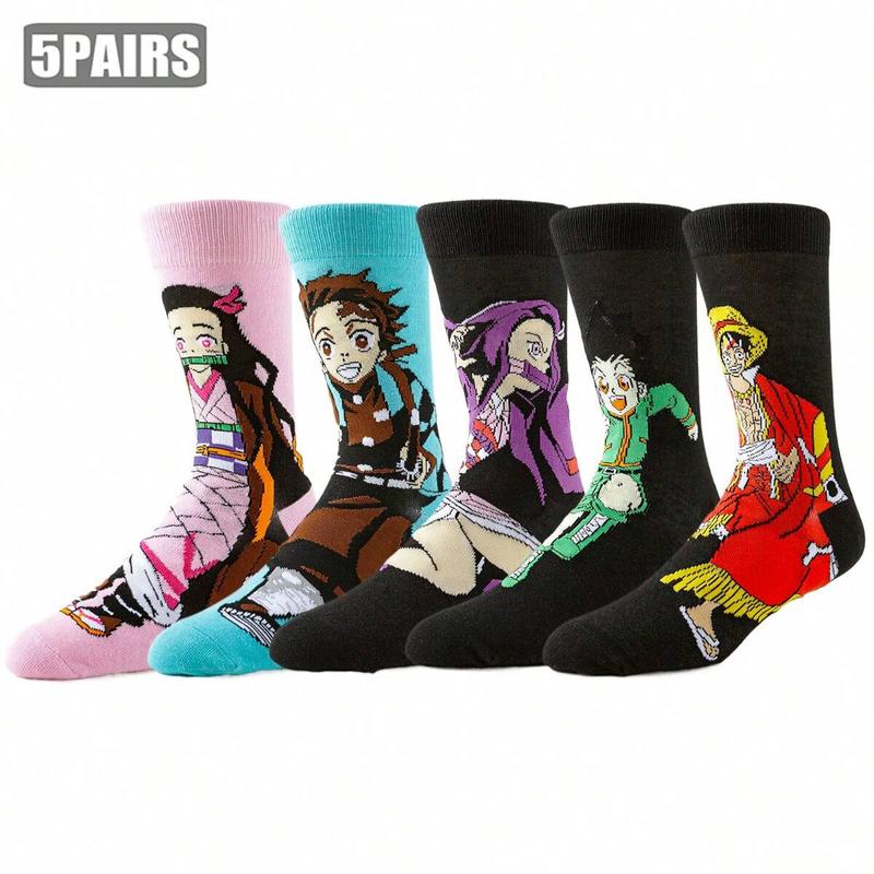 5Pairs Cartoon Anime Socks Men Women One Piece Hip Hop Novelty Funny Socks