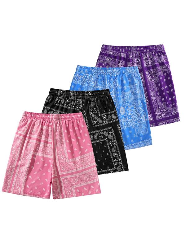 Men's Random Ethnic Pattern Drawstring Waist Shorts, Casual Comfy Pocket Beach Shorts for Summer, Men Clothes for Beach Vacation