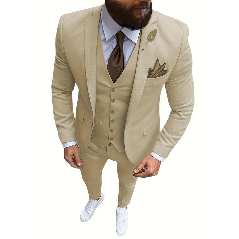 Men's 3 Piece Slim Fit One Button Formal Business Suit - Groomsman Tuxedos For Wedding (Blazer+Vest+Pant) -  For Men - Perfect for Weddings & Formal Events - Ideal Gift for Groomsmen & Special Occasions