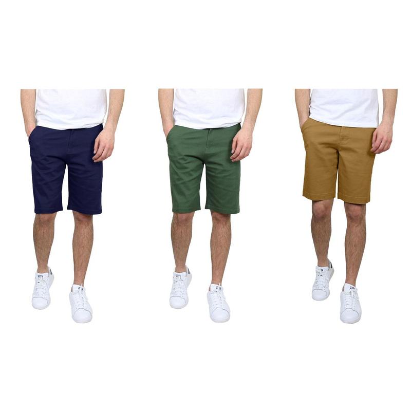 Men's 3 Pack 5-Pocket Flat-Front Slim-Fit Stretch Chino Shorts (Size 30-42)