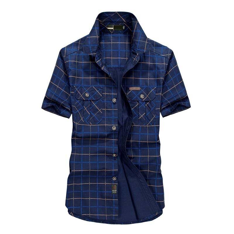 Summer Shirt Mens Short Sleeve Shirts Cotton Male Plaid Shirt Cotton Casual Breathable Fabric Menswear Stylish Top Day Office Underwear