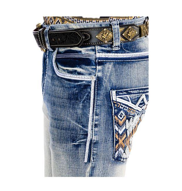 AoD Mid Blue Men Denim Embroidered Jeans P-1320