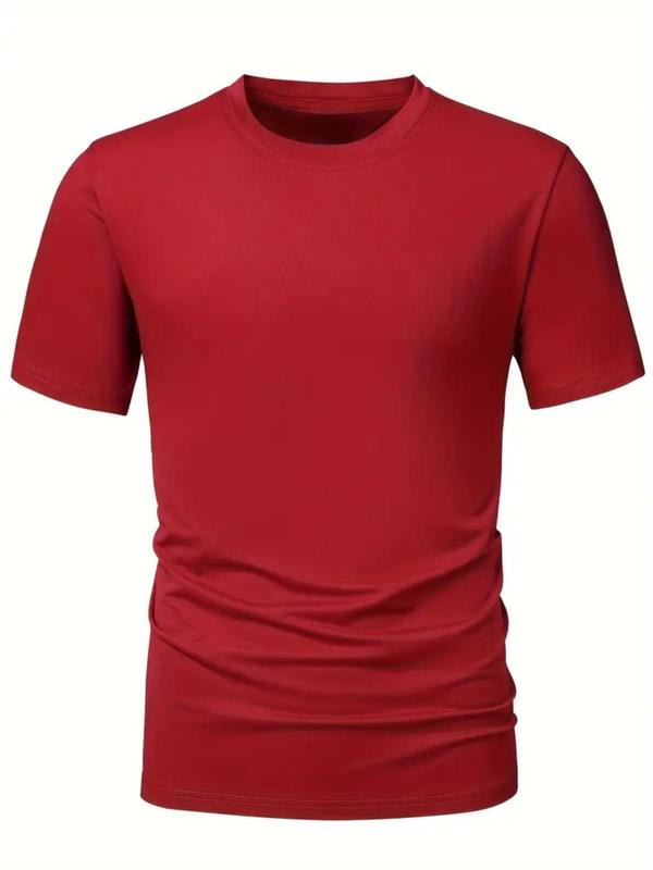 Men's Regular Fit 5pcs Plain Round Neck Tee, Summer Outfits, Casual Solid Short Sleeve T-shirt for Summer, Men's Top for Daily Streetwear, Shortsleeve Plain Tee