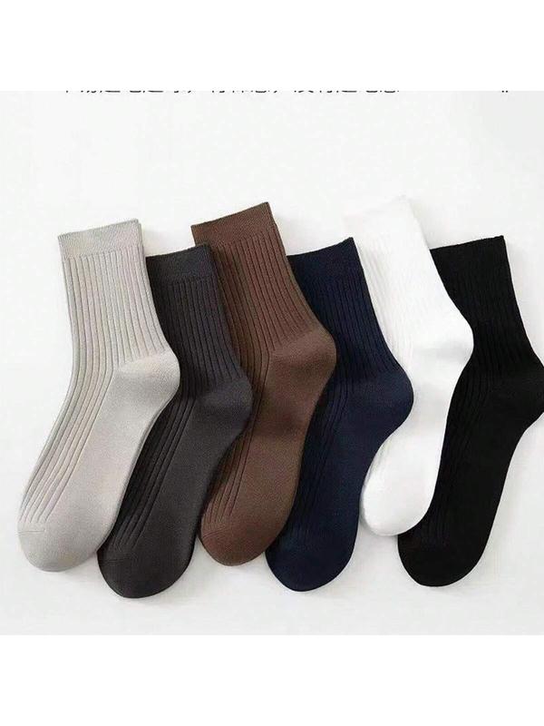 Men's Mid-calf Socks, Trendy & Versatile Four Seasons Basic Business Dress Socks, Sweat-wicking & Breathable, 6 Pairs Randomly Shipped