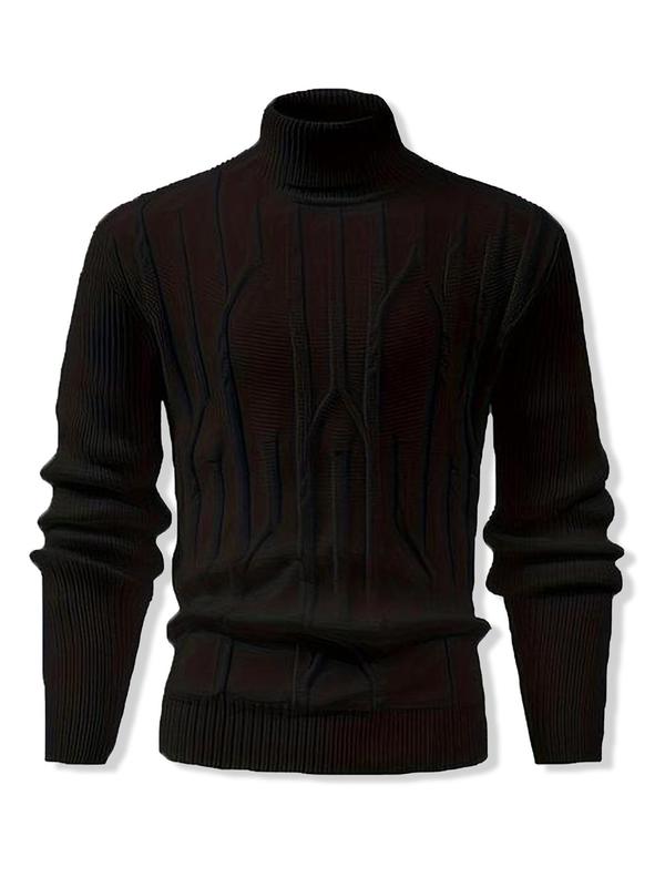 Men's Solid Textured Turtle Neck Sweater, Loose Casual Long Sleeve Jumper for Fall & Winter, Fashion Men's Knitwear for Daily Wear Tops