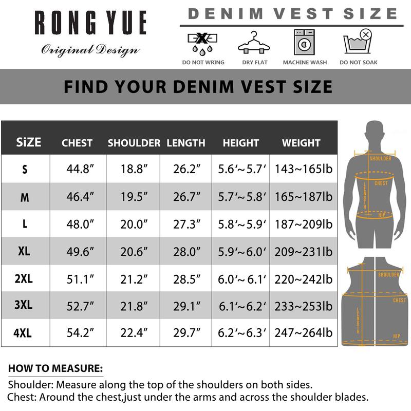 RongYue Men's Denim Vest Casual Button Stretchy Distressed Jean Sleeveless Jacket with Hood