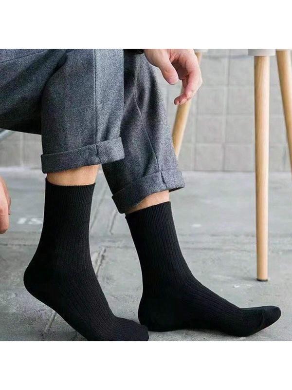 Men's Mid-calf Socks, Trendy & Versatile Four Seasons Basic Business Dress Socks, Sweat-wicking & Breathable, 6 Pairs Randomly Shipped