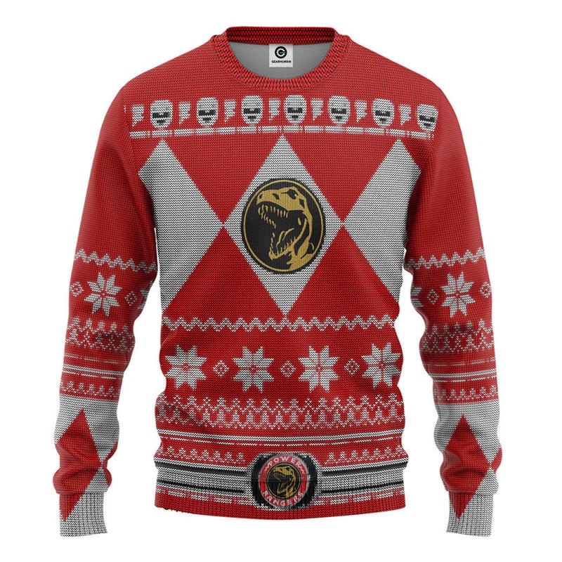 Mighty Morphin Red Power Ranger Custom Ugly Sweater Christmas