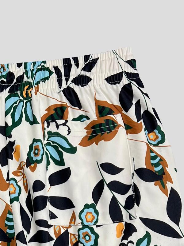 Men's Floral Print Drawstring Waist Shorts, Regular Fit Casual Pocket Beach Shorts for Summer, Men's Bottoms for Vacation Holiday Beach