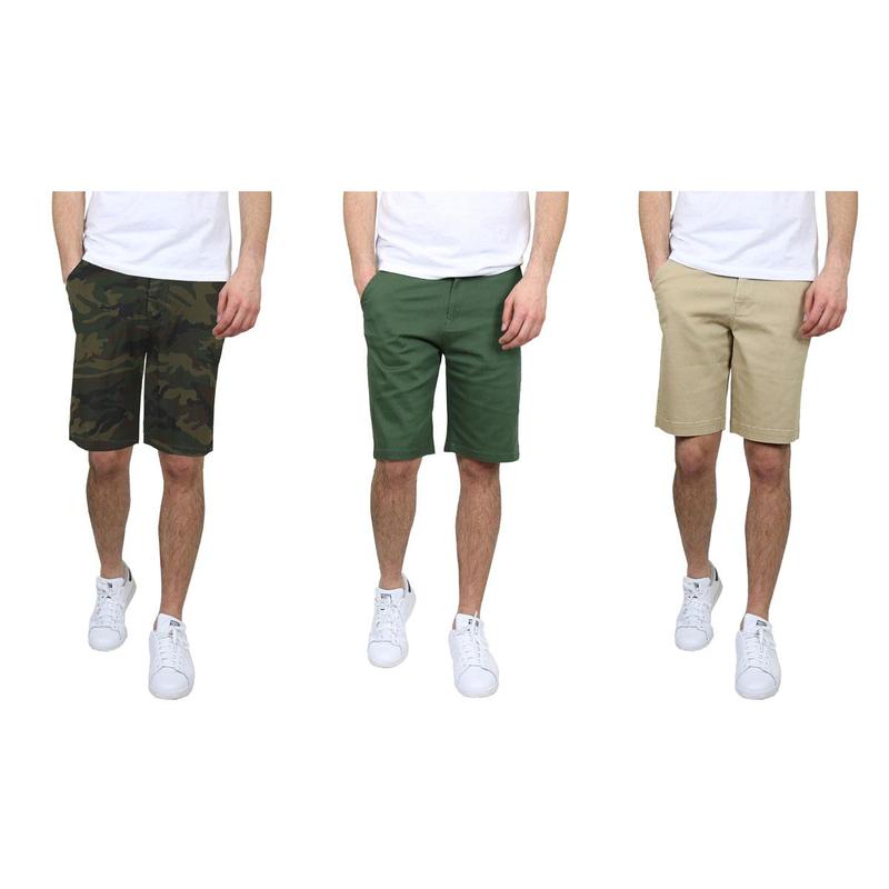 Men's 3 Pack 5-Pocket Flat-Front Slim-Fit Stretch Chino Shorts (Size 30-42)