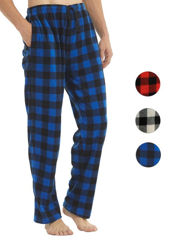 Men's Plaid Print Drawstring Waist Christmas Pajama Pants, Casual Polar Fleece Lounge Trousers for Fall, Lounge Pants, Back To School Wear, Men's Fall Clothing, Male Nightwear, Christmas Pajamas, Warm Bottoms, Fluffy Pajamas, Halloween Pajamas