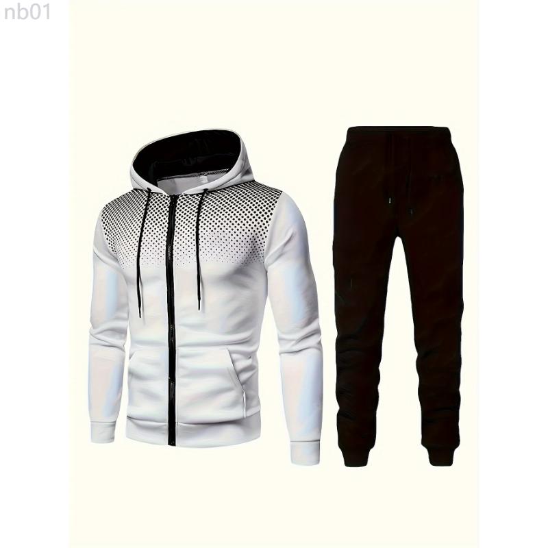 Classic Men's Sportswear 2 Piece Activewear Casual Full Zip Activewear Long Sleeve Hoodie And Jogger Pants Set For Gym Workout Running