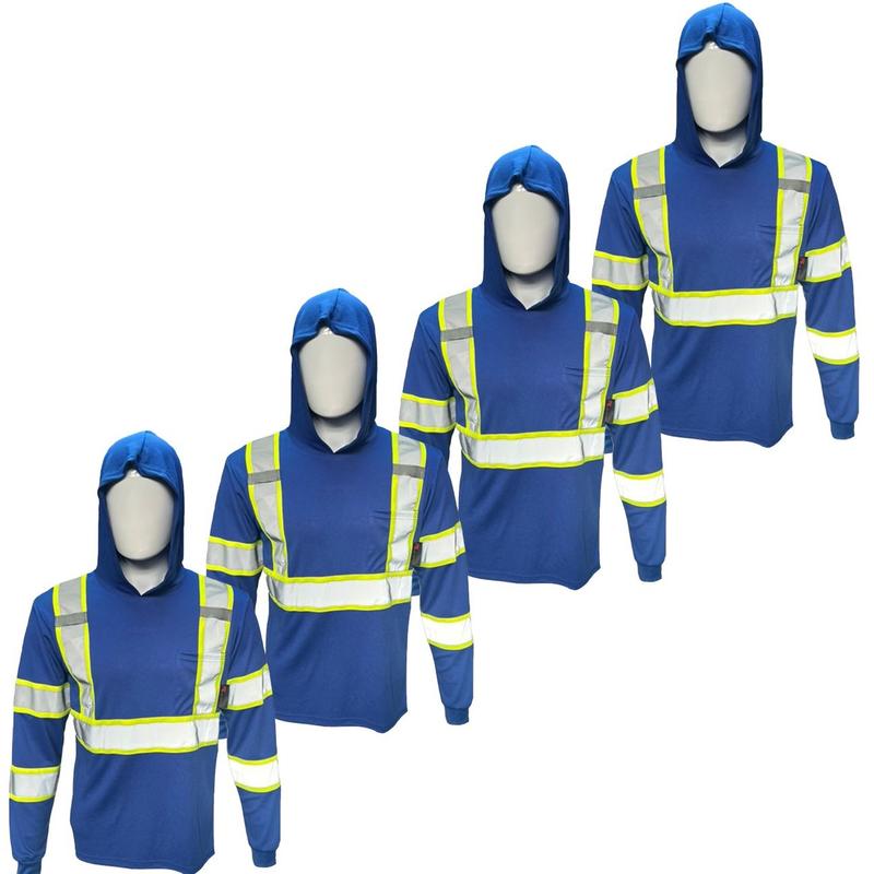 4 PACK SHIRT High Visibility Long Sleeve Safety Shirt with hoodie   Class 3 Polyester shirt (SEE SIZEING INFORMATION ON DESCRITION)