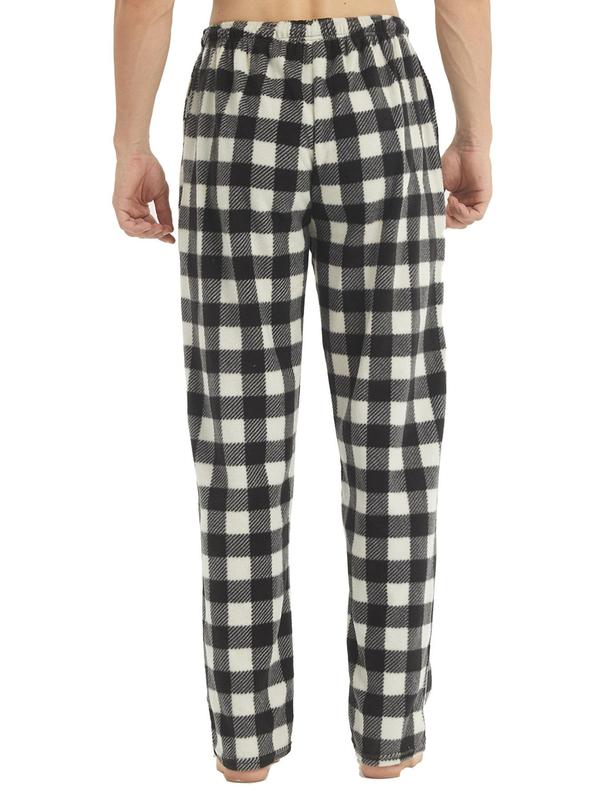 Men's Plaid Print Drawstring Waist Christmas Pajama Pants, Casual Polar Fleece Lounge Trousers for Fall, Lounge Pants, Back To School Wear, Men's Fall Clothing, Male Nightwear, Christmas Pajamas, Warm Bottoms, Fluffy Pajamas, Halloween Pajamas