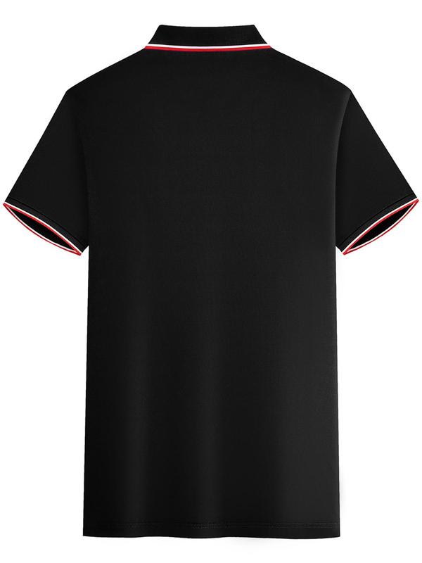 Men's Letter Graphic Short Sleeve Polo Shirt, Regular Fit Casual Striped Trim Half Button Collar Top for Summer, Fashion Men's Clothes for Daily Wear, Polo Shirts for Men, Summer Outfits 2024, Polo Clothes