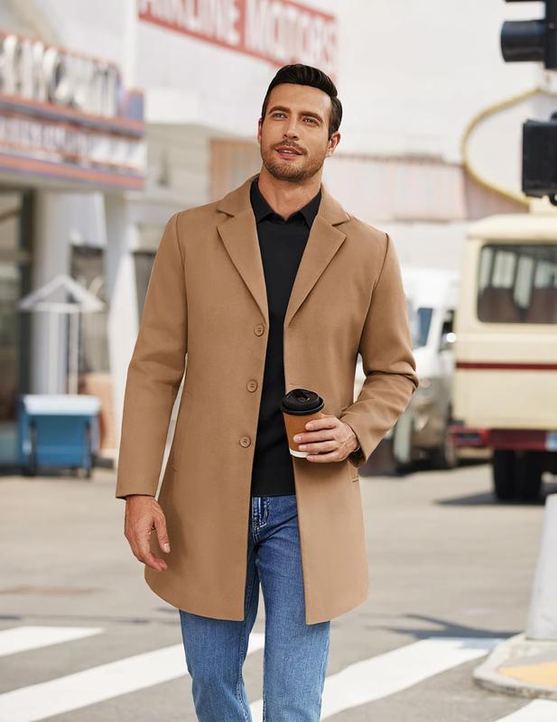 COOFANDY Mens Wool Blend Coat Winter Trench Coats Notched Lapel Collar Single Breasted Overcoat Classic Peacoat With Pockets Menswear Casual