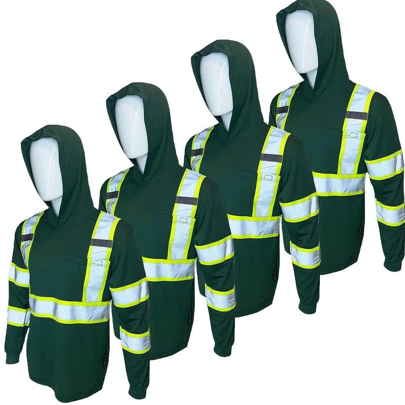 4 PACK SHIRT High Visibility Long Sleeve Safety Shirt with hoodie   Class 3 Polyester shirt (SEE SIZEING INFORMATION ON DESCRITION)