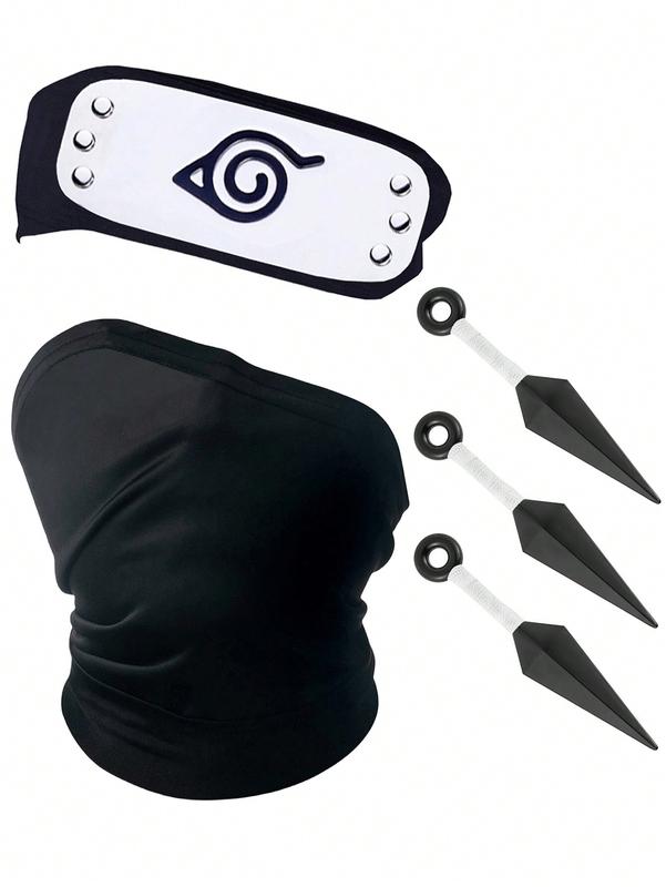 5Pcs Anime Hatake Kakashi Cosplay Mask Veil, Leaf Village Headband & Kunai Darts For Men Women Party Cosplay Costumes Accessories Props Halloween