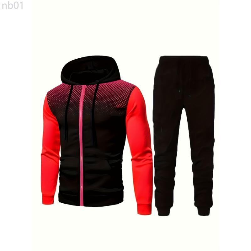 Classic Men's Sportswear 2 Piece Activewear Casual Full Zip Activewear Long Sleeve Hoodie And Jogger Pants Set For Gym Workout Running