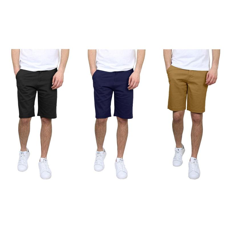 Men's 3 Pack 5-Pocket Flat-Front Slim-Fit Stretch Chino Shorts (Size 30-42)