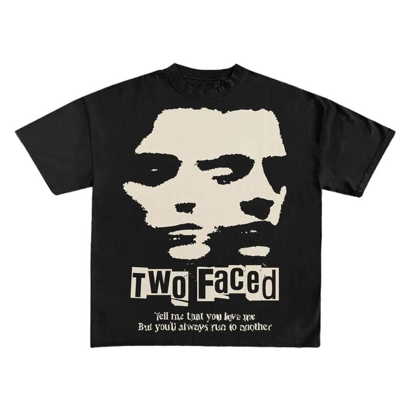 Two Faced Print Short Sleeve Graphic Unisex T-Shirt